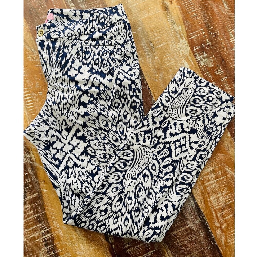 Kelly Skinny Ankle Pant Pineapple Party Bright Navy Size 8 Lilly Pulitzer